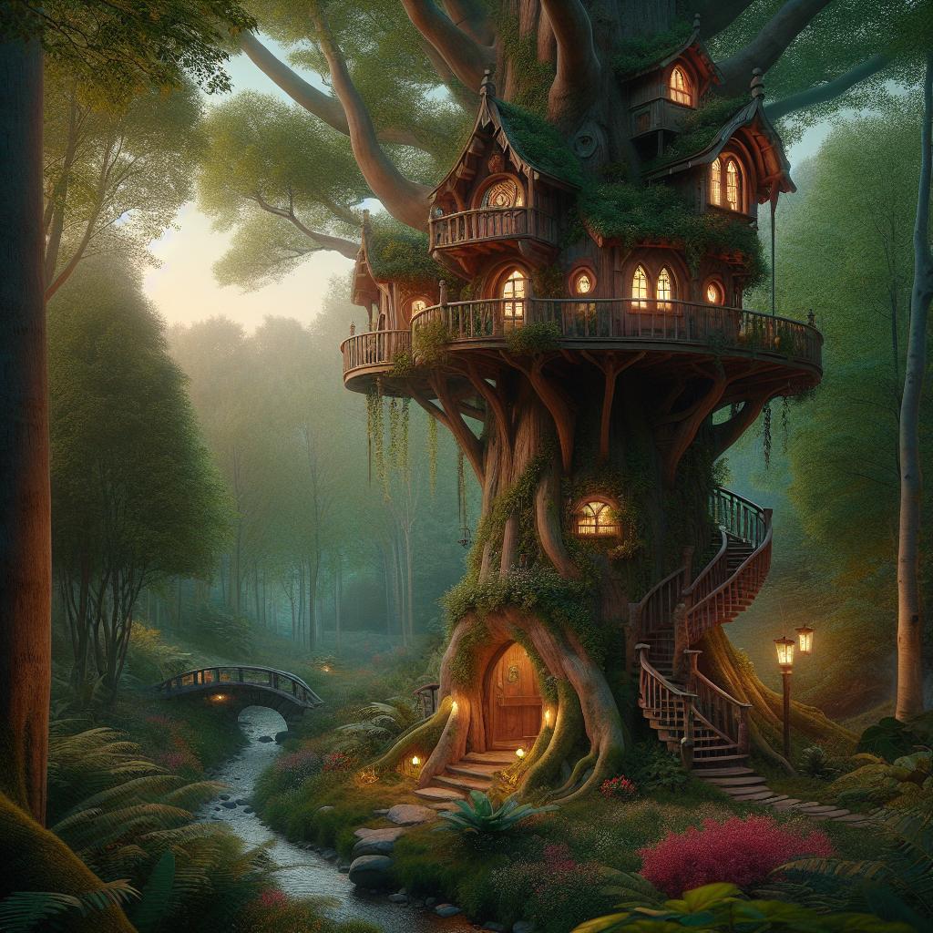 Magical treehouse getaway illustration