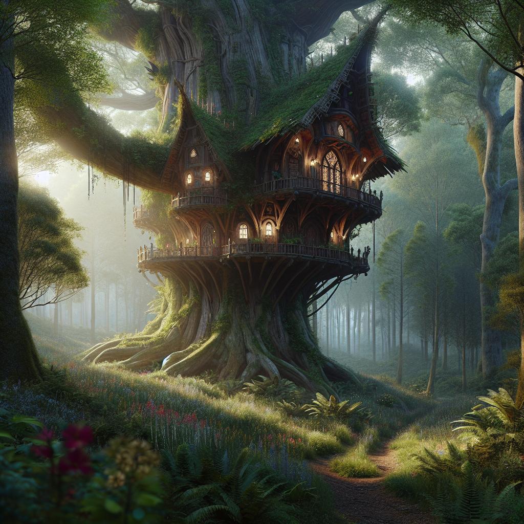 Magical treehouse surrounded by nature