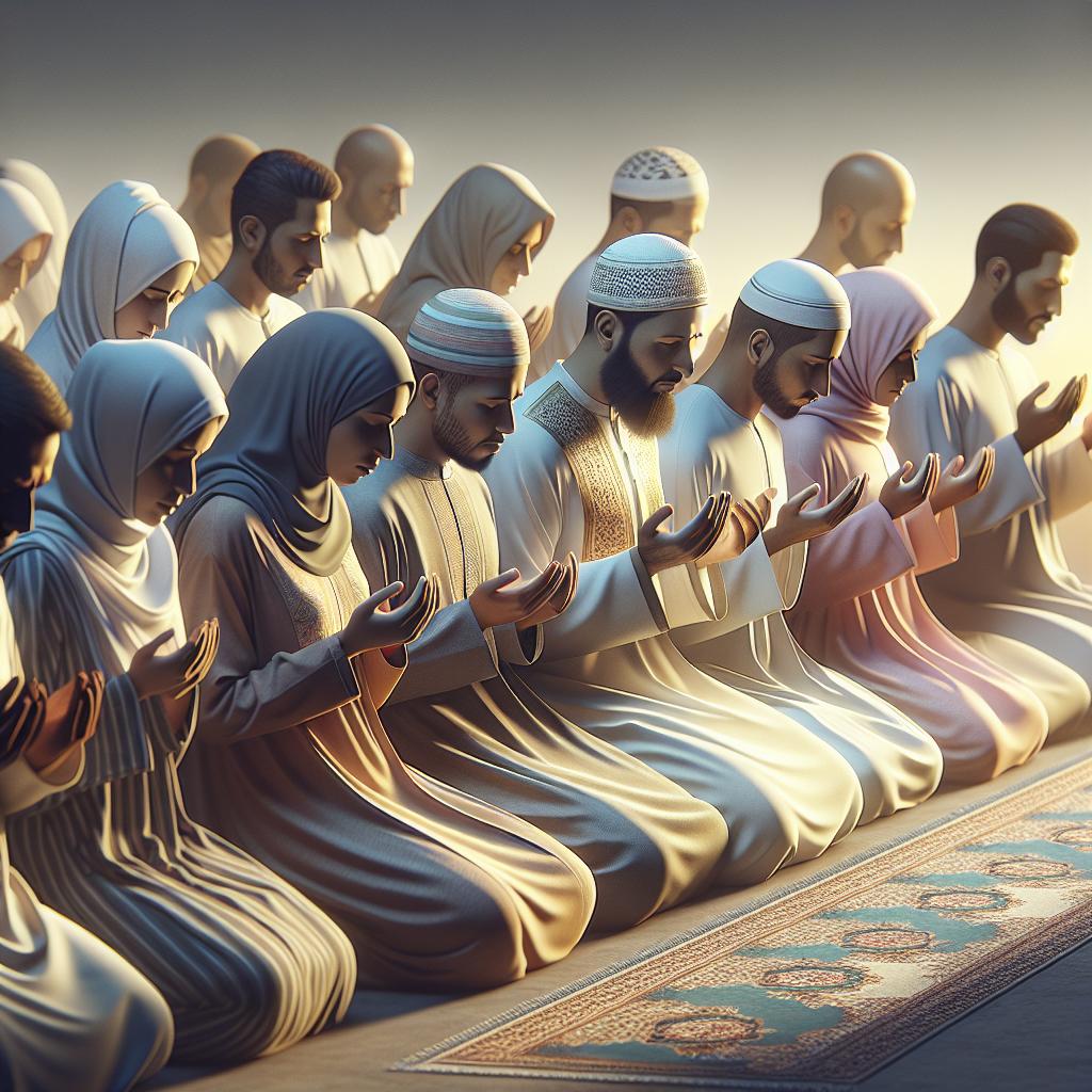 Muslims praying together Ramadan.