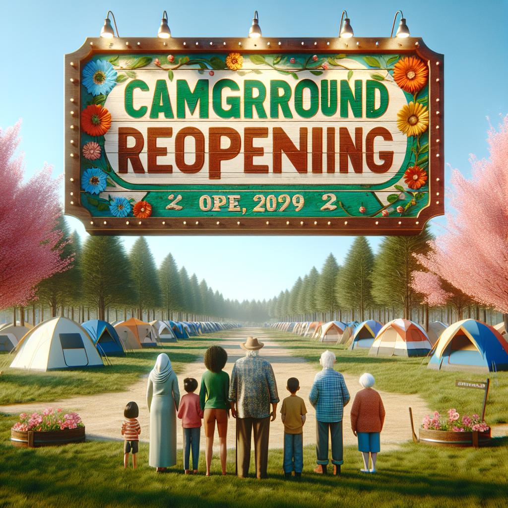 "Campground reopening announcement illustration"