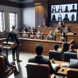 Courtroom Evidence Presentation Scene