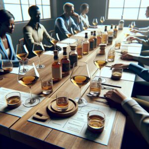 Whiskey tasting class setup.