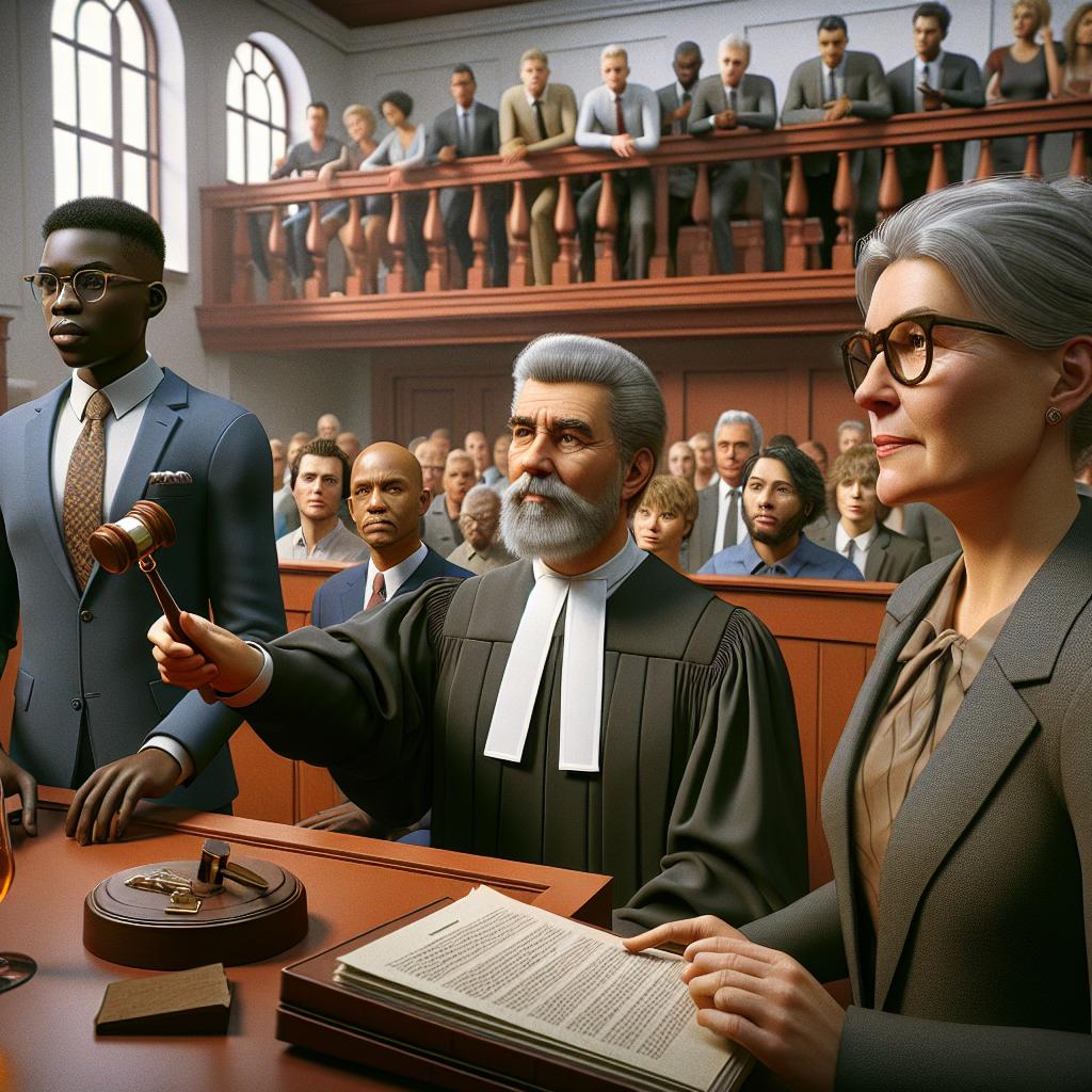 Sentencing in courtroom illustration.