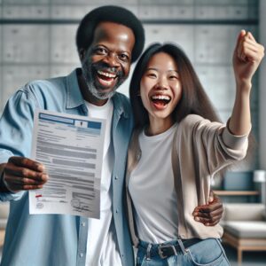 Couple celebrating license approval