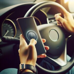 Phone in hand behind wheel