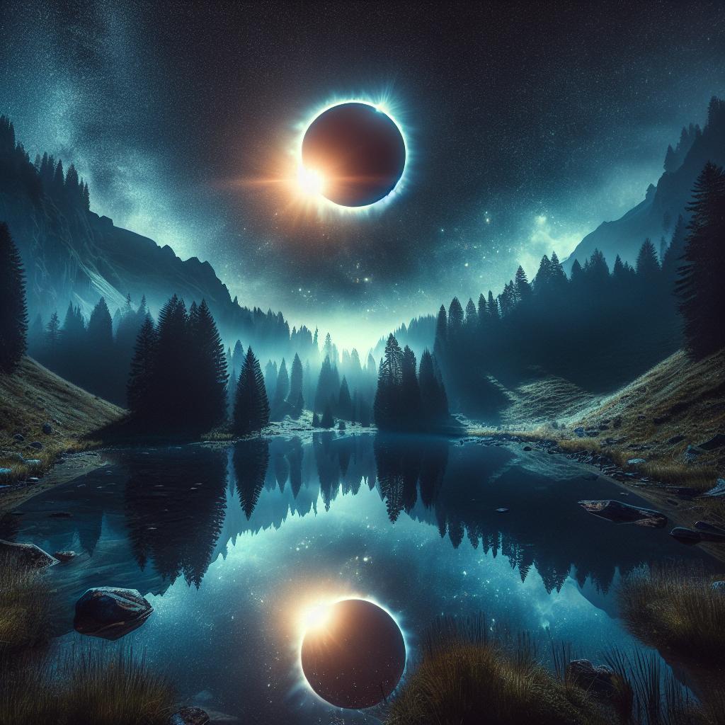 Solar eclipse reflection landscape.