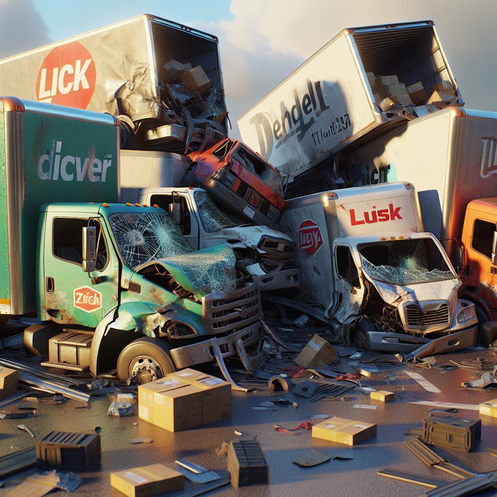 Damaged delivery trucks aftermath.