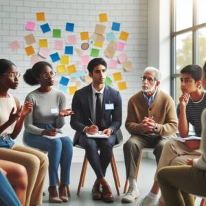 Diverse community dialogue scene.