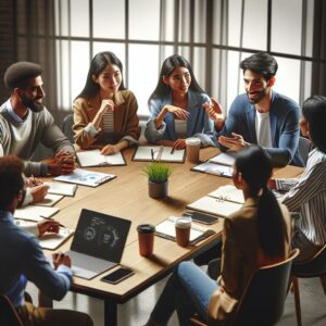 Diverse group discussion meeting.