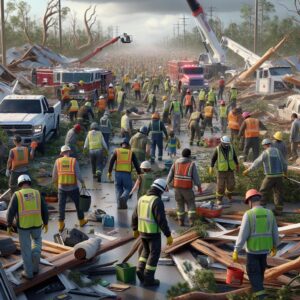 Tornado aftermath cleanup efforts.