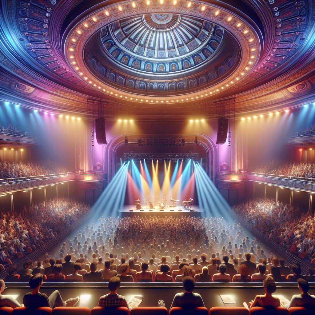 Colorful concert venue illustration.