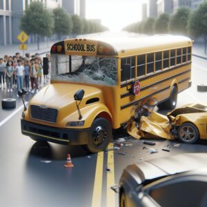 School bus collision aftermath.