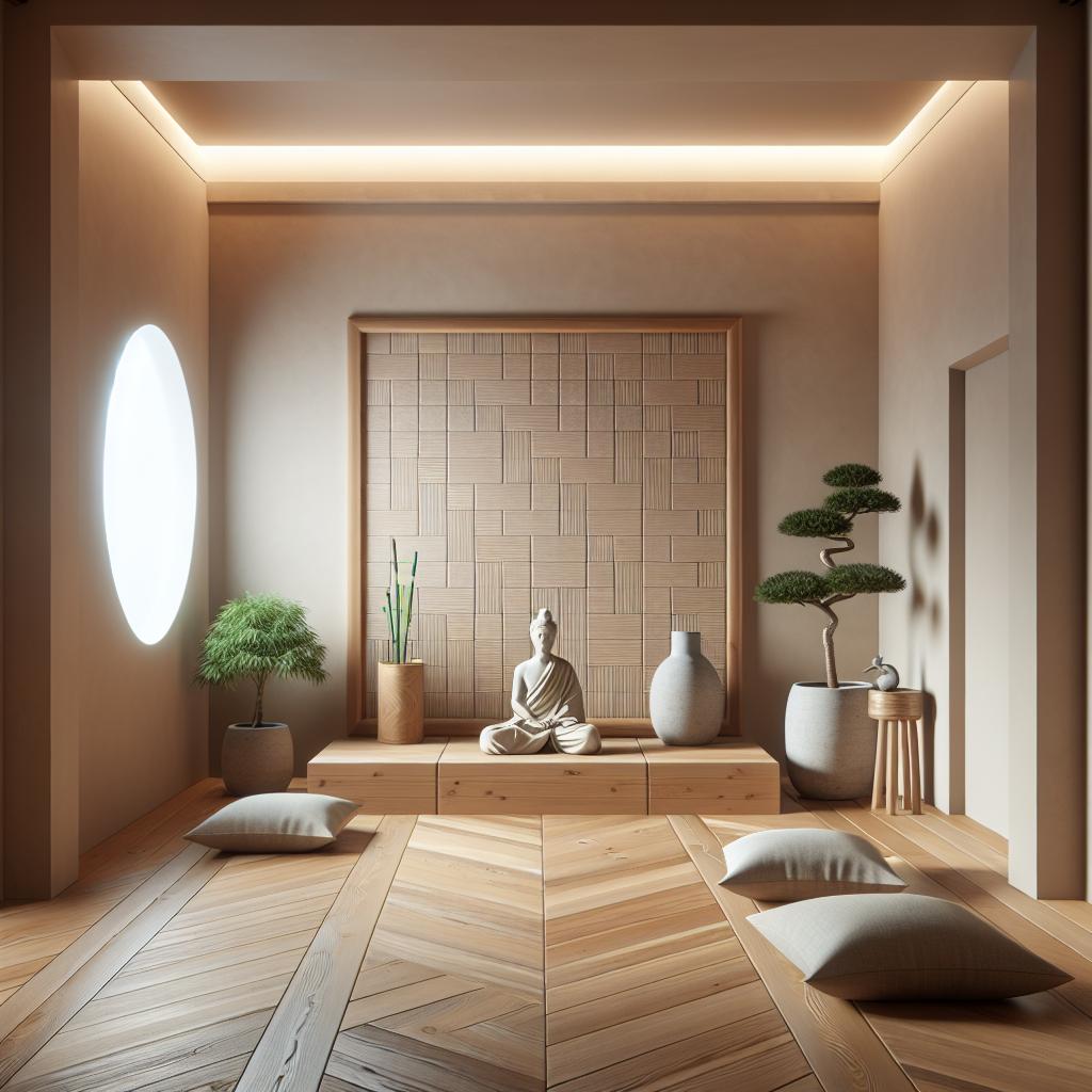 Zen meditation room interior.