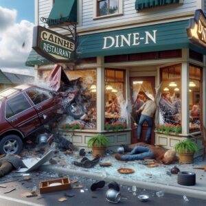 Car crashes into restaurant.