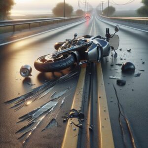 Motorcycle crash aftermath scene