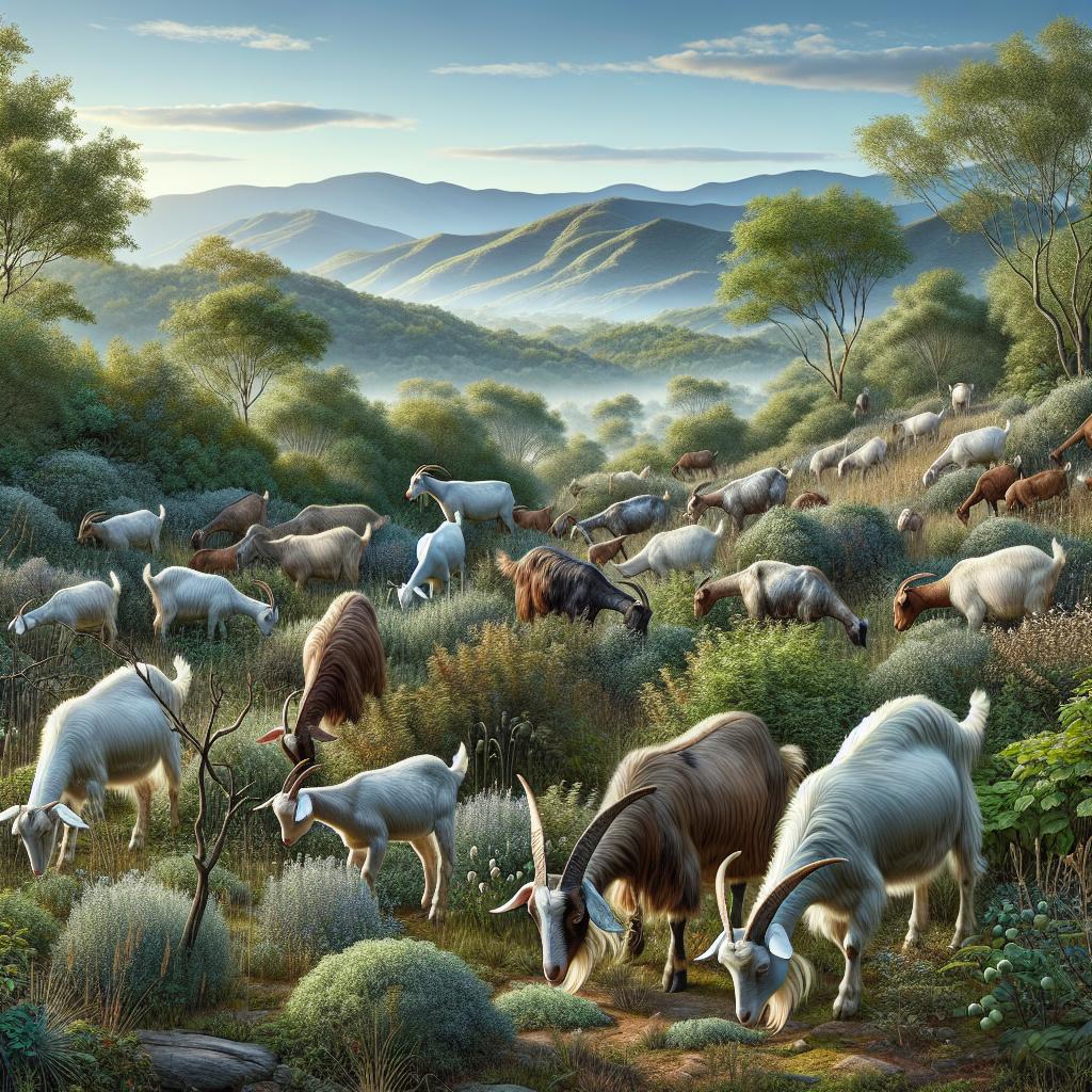 Goats eating vegetation.