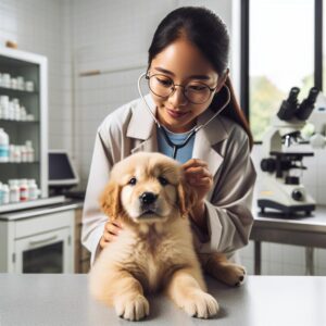 Puppy receiving medical care