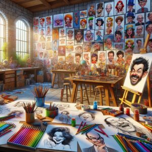 Colorful caricature illustration studio.