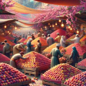 Peach festival market preparations.