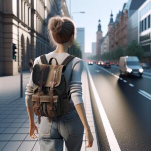 Pedestrian walking on road.