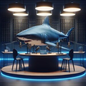 Shark in podcast studio.