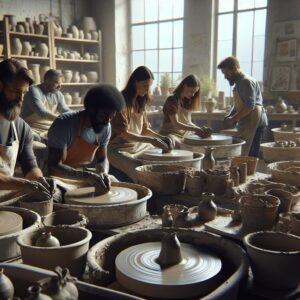 Pottery workshop bustling community.