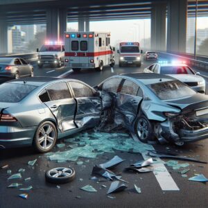 Car accident aftermath scene.