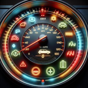 Car speedometer warning illustration.