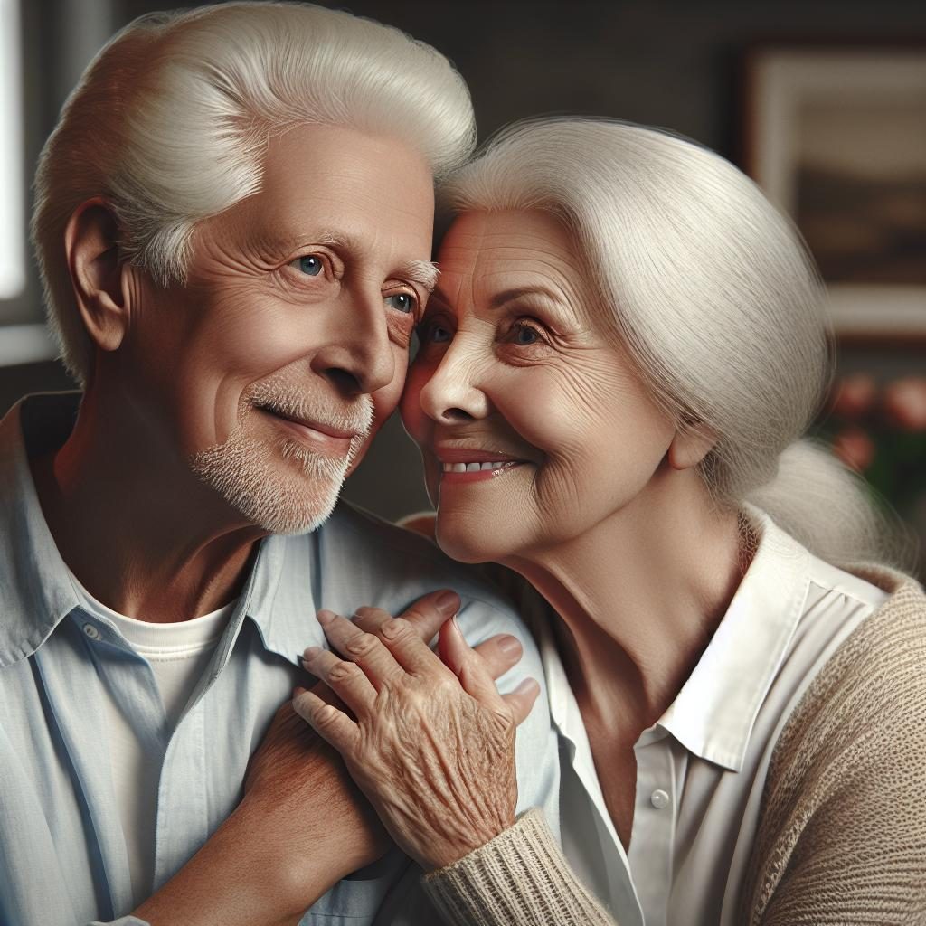 Elderly couple's love story.