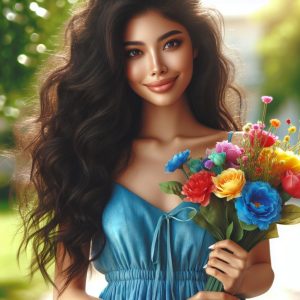 Woman holding flower bouquet