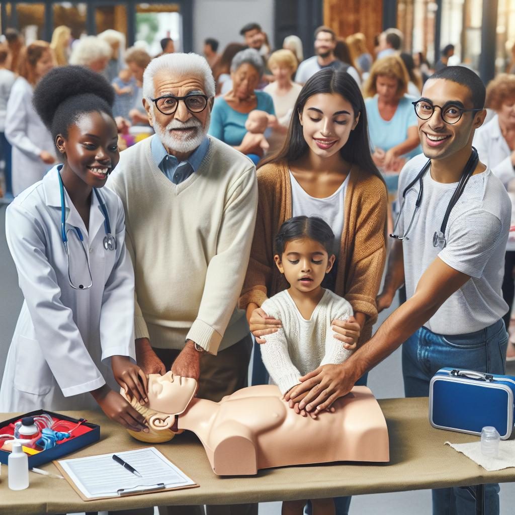 Diverse health fair participants