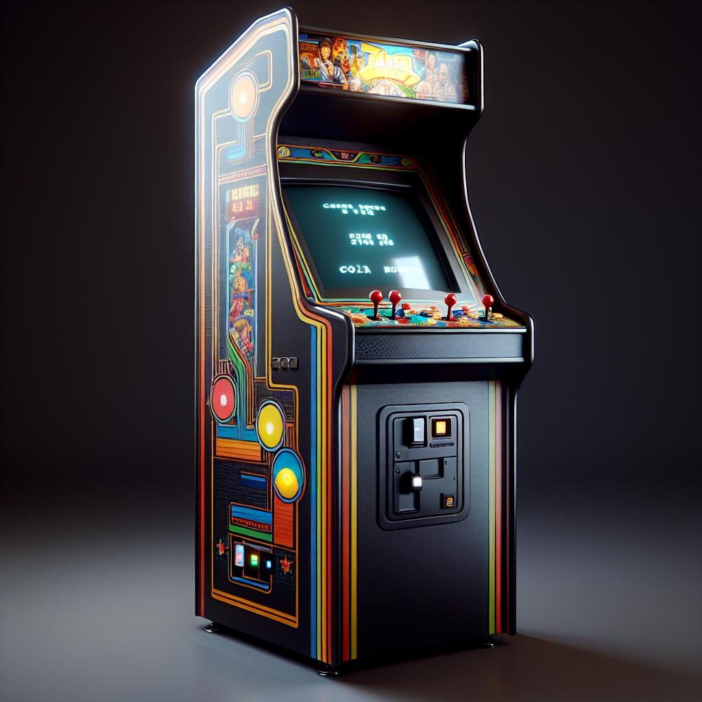 "Retro arcade game cabinet"