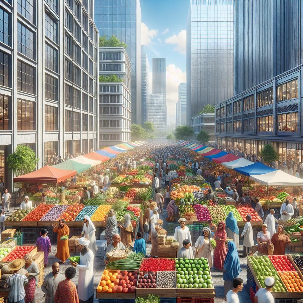 Vibrant urban food marketplace.