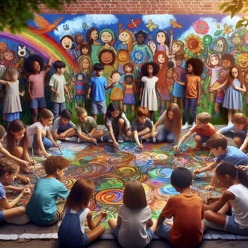 Children painting outdoor murals.