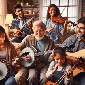 Family enjoying bluegrass music