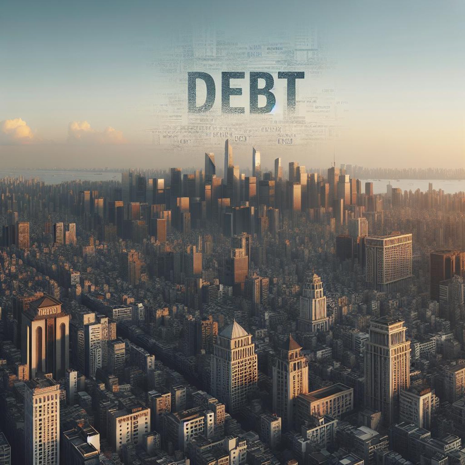 City skyline with debt