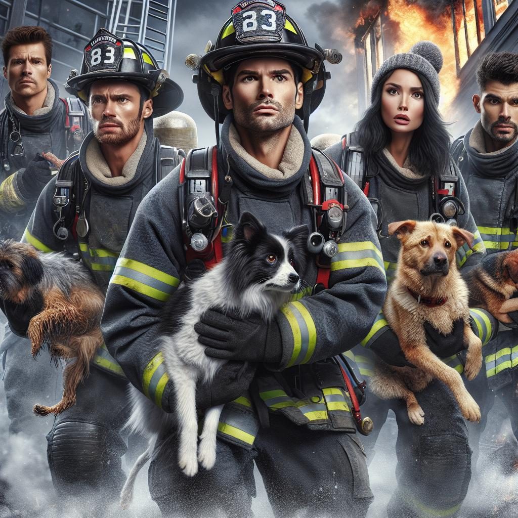 Firefighters with rescued pets