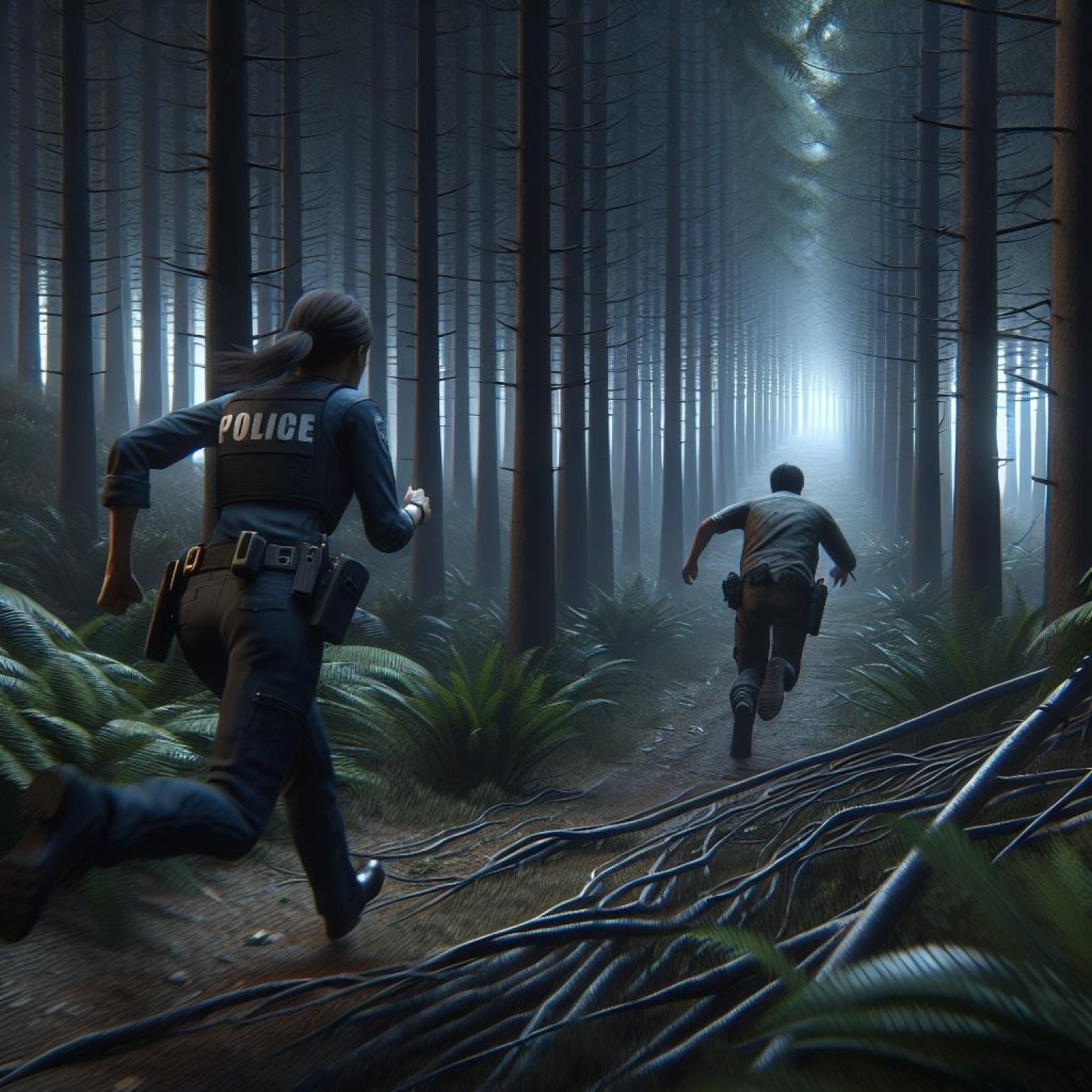 Police Chase in Woods