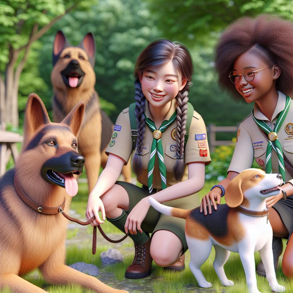 Scout girls with dogs