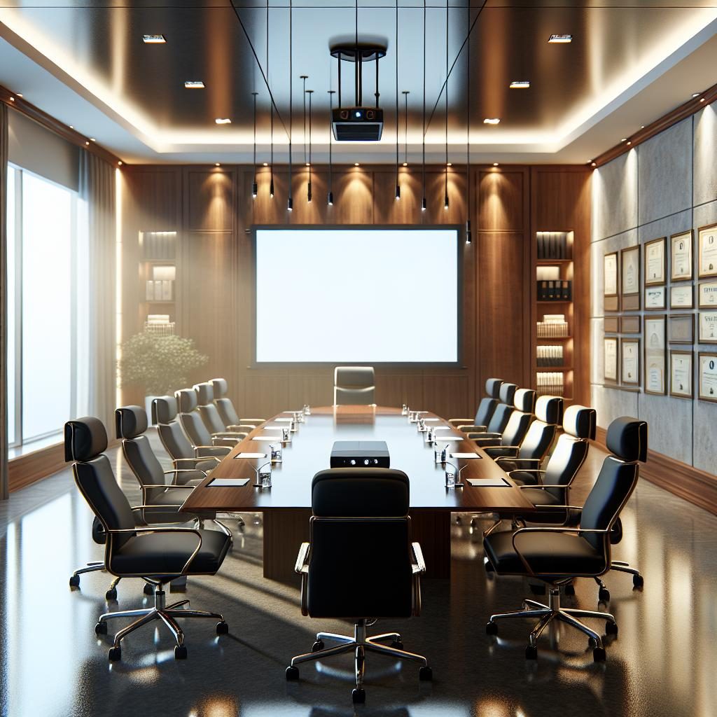 Empty boardroom during meeting.