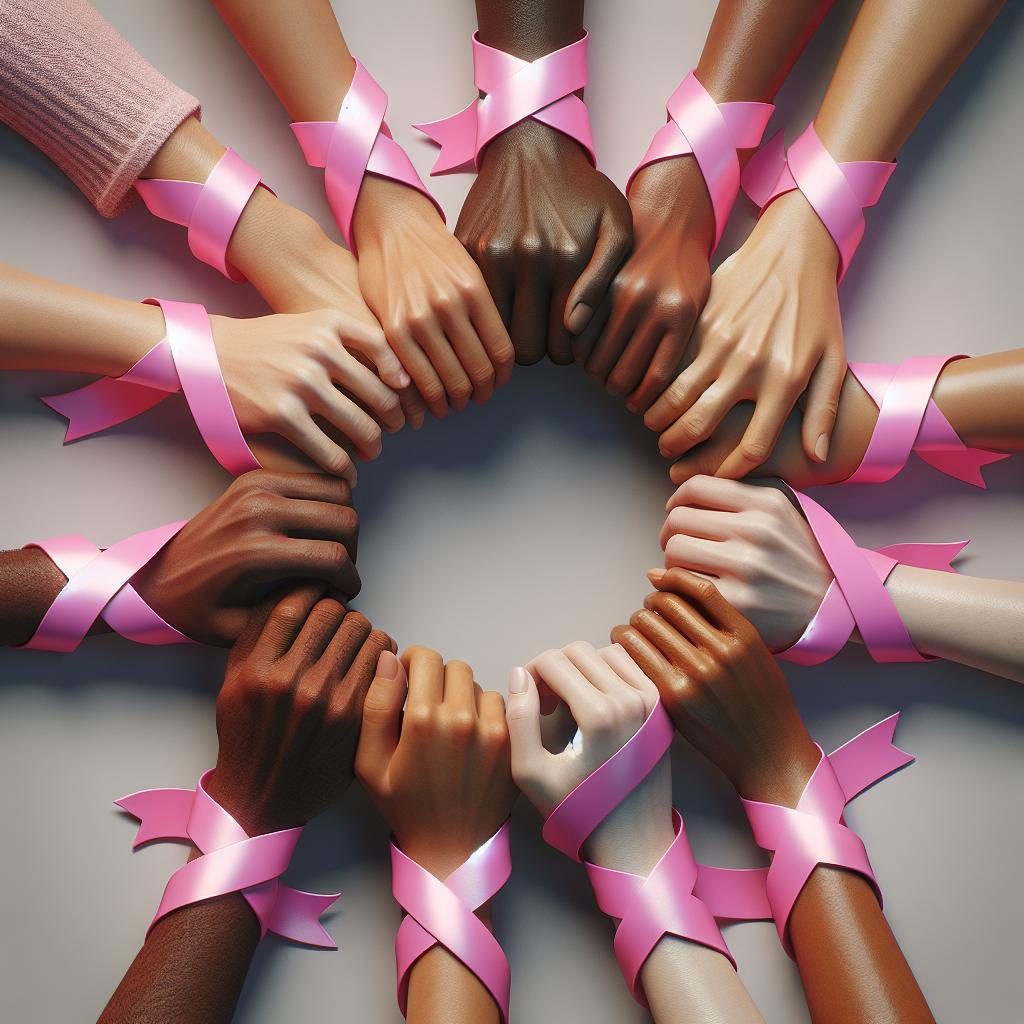 Pink ribbons united hands