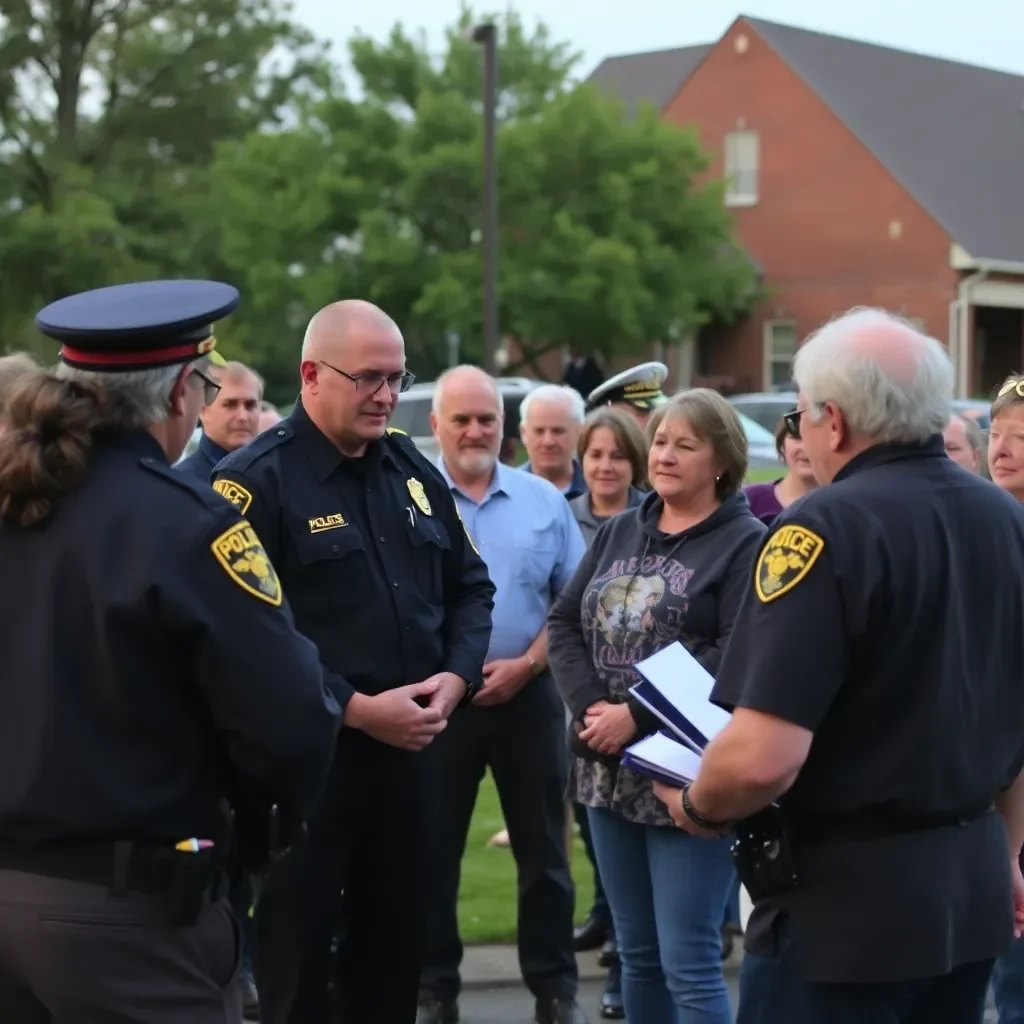 Community gathering with police discussing safety measures.