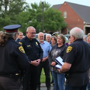 Community gathering with police discussing safety measures.