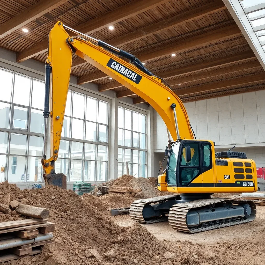 Excavation equipment at a construction site for education facility.