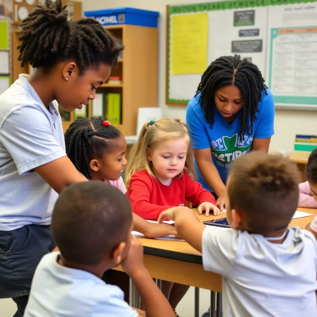 Diverse classroom engaged in interactive learning activities.