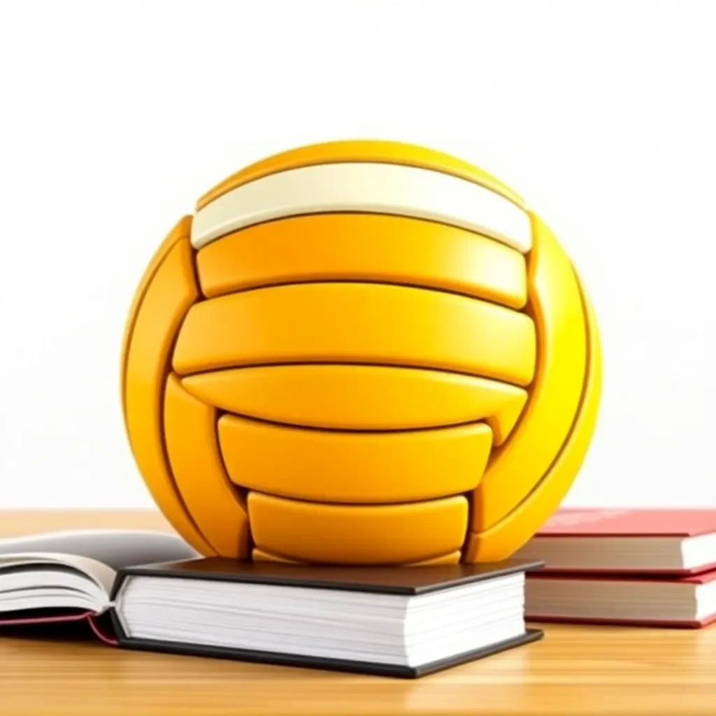 Volleyball and books symbolizing academic achievement together.