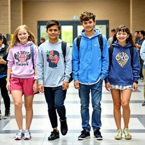 Students displaying diverse fashion choices in a school setting.