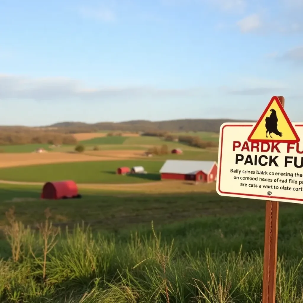 Alert sign warning about bird flu in Tennessee farms