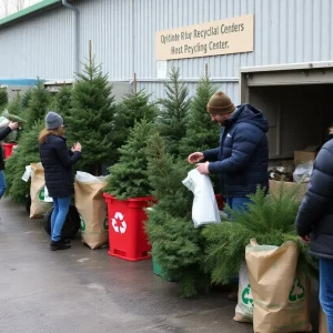 Residents dropping off live Christmas trees at a recycling center in Chattanooga.