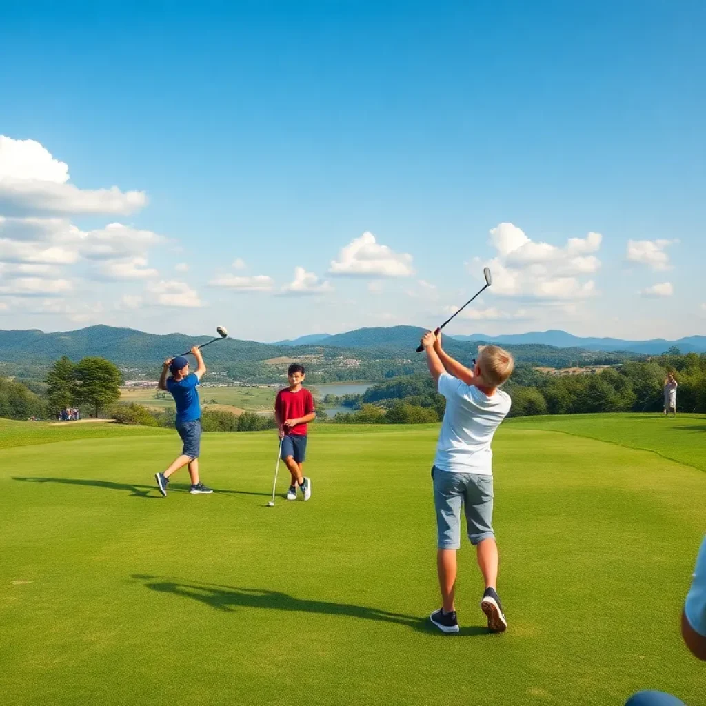 Young golfers playing at a scenic Chattanooga golf course during summer 2024.